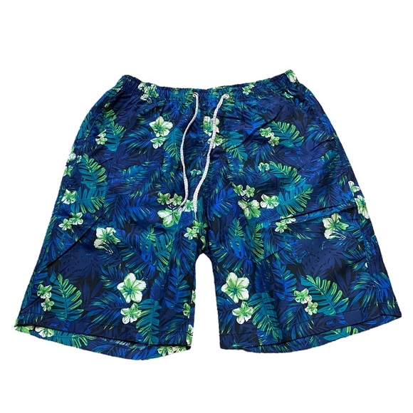 NEW Men’s Floral Quick Drying Casual Beach Swim Trunks (Blue Green Floral Print) - Picture 3 of 11